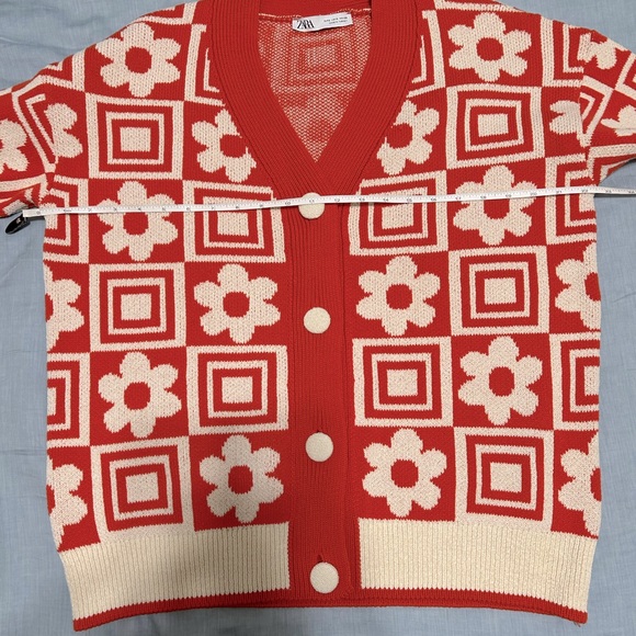 *Zara* Orange & Cream Floral Knit Cardigan, Small - Picture 5 of 8